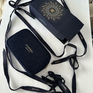 CHANEL Navy Cosmetic Case with Gold Accents